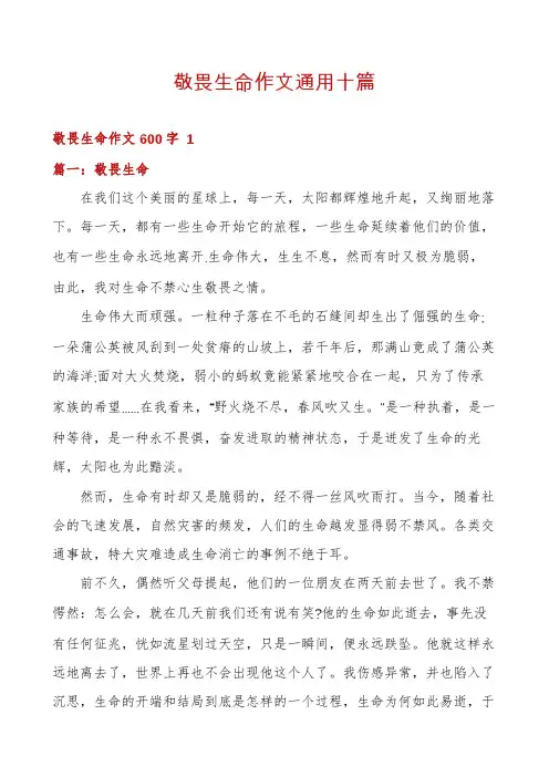 敬畏生命作文通用十篇