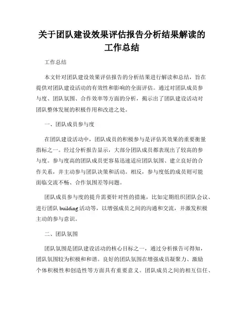 关于团队建设效果评估报告分析结果解读的工作总结