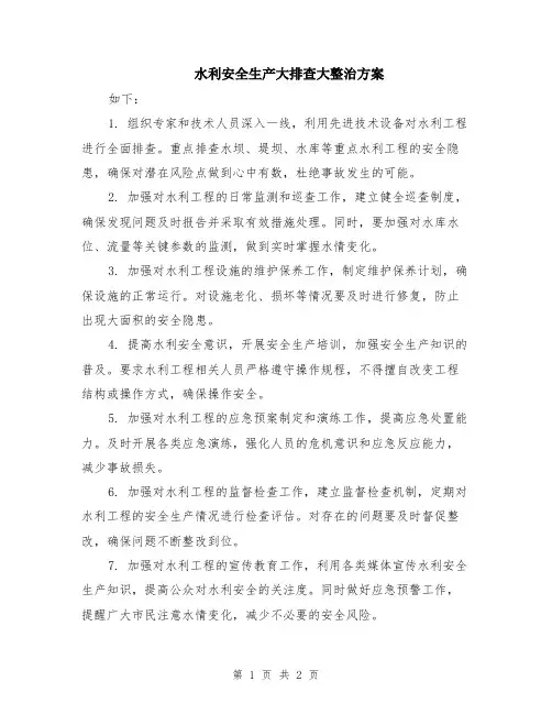 水利安全生产大排查大整治方案
