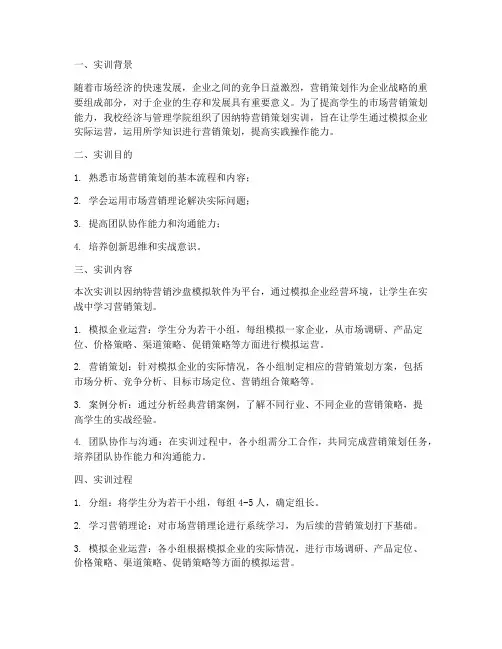 因纳特营销策划实训报告