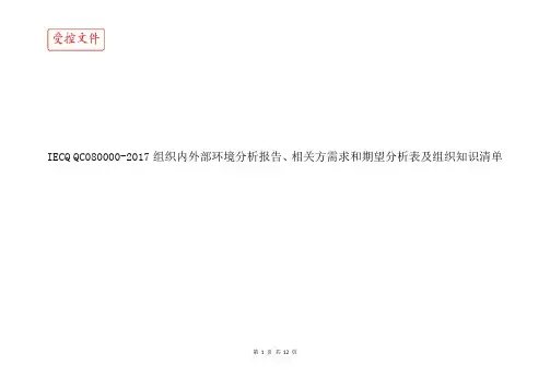 IECQ QC080000-2017组织内外部环境分析报告、相关方需求和期望分析表及组织知识清单