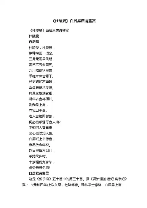 《杜陵叟》白居易唐诗鉴赏