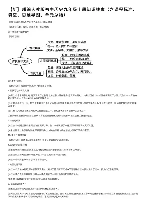 【新】部编人教版初中历史九年级上册知识线索（含课程标准、填空、思维导图、单元总结）