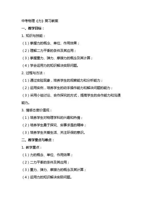 中考物理《力》复习教案