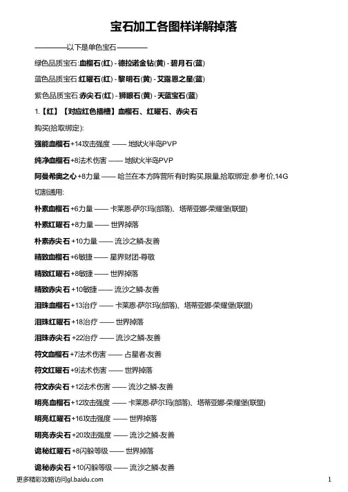 宝石加工各图样详解掉落