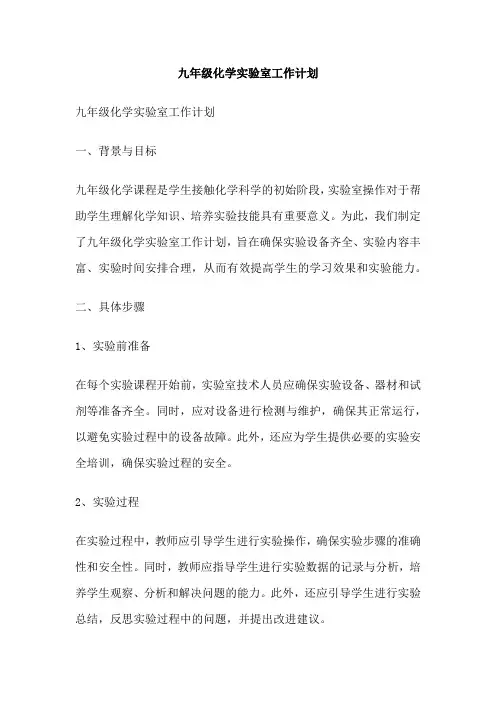 九年级化学实验室工作计划