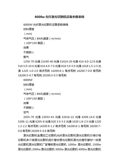 6000w光纤激光切割机设备参数表格