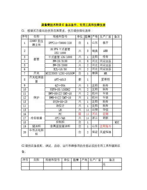 电气主设备专业工具