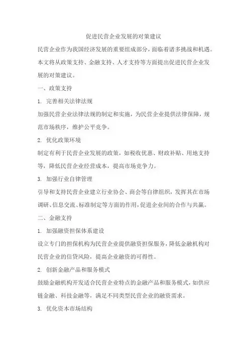 促进民营企业发展的对策建议