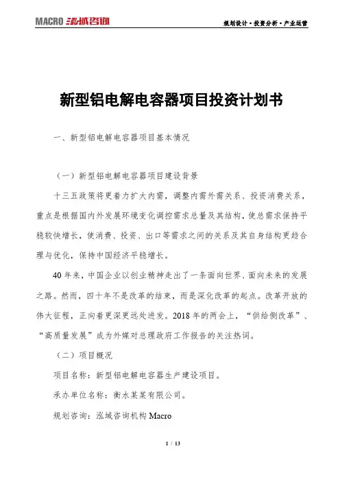 新型铝电解电容器项目投资计划书