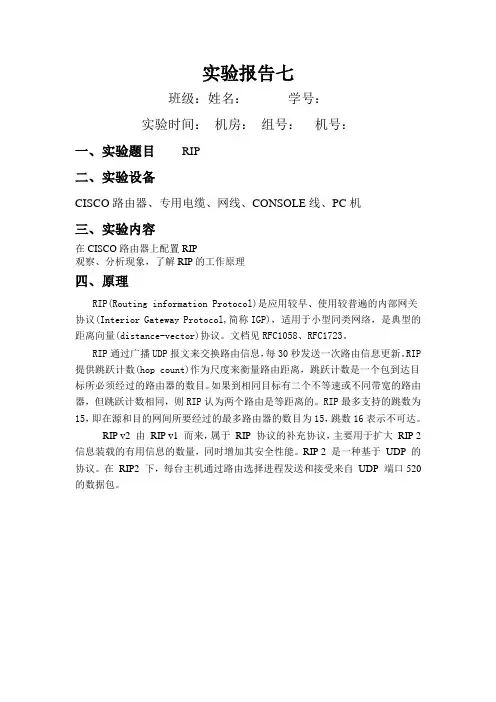 《计算机网络》实验七_RIP_实验报告