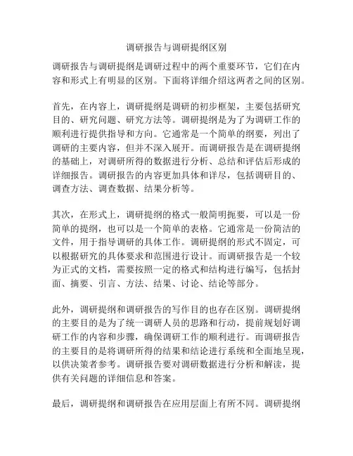 调研报告与调研提纲区别