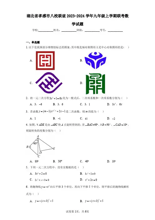 湖北省孝感市八校联谊2023-2024学年九年级上学期联考数学试题