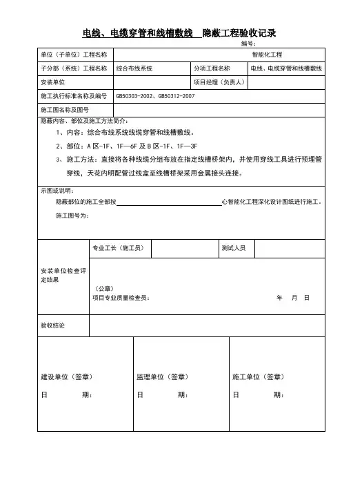 弱电工程穿线隐蔽工程验收记录合集