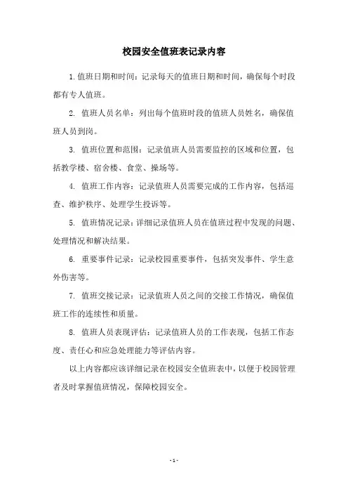校园安全值班表记录内容