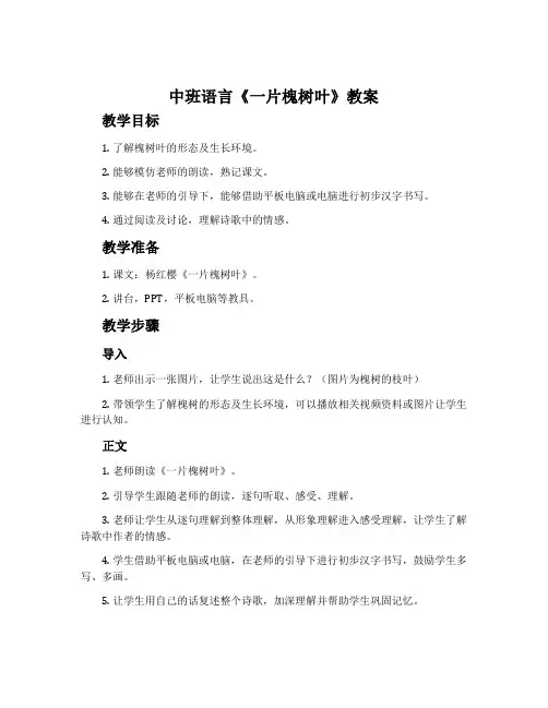 中班语言《一片槐树叶》教案