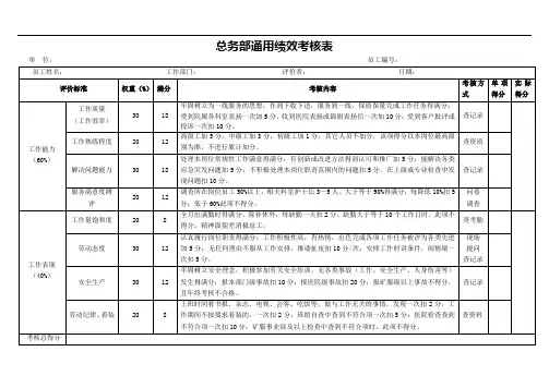 总务部通用绩效考核表
