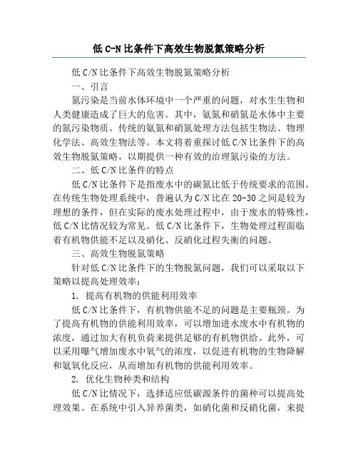 低C-N比条件下高效生物脱氮策略分析