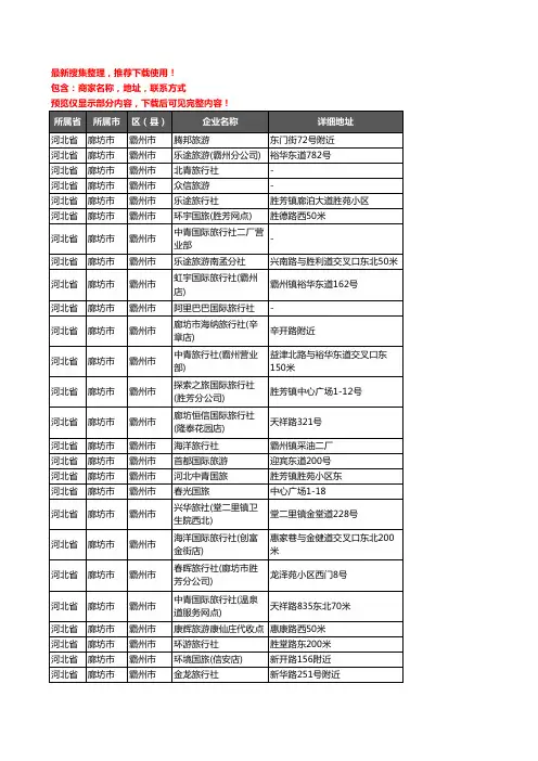 新版河北省廊坊市霸州市旅行社企业公司商家户名录单联系方式地址大全73家