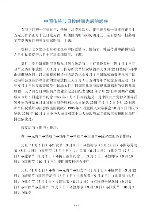中国传统节日按时间先后的顺序