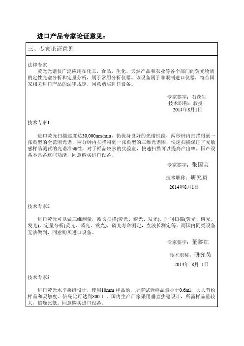 进口产品专家论证意见：