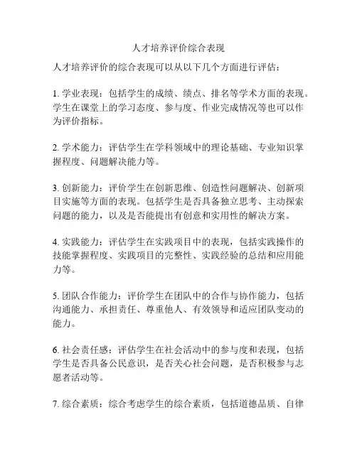 人才培养评价综合表现