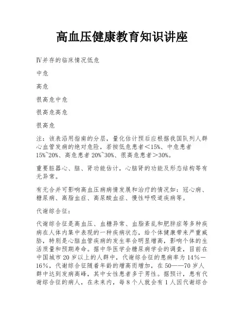 高血压健康教育知识讲座