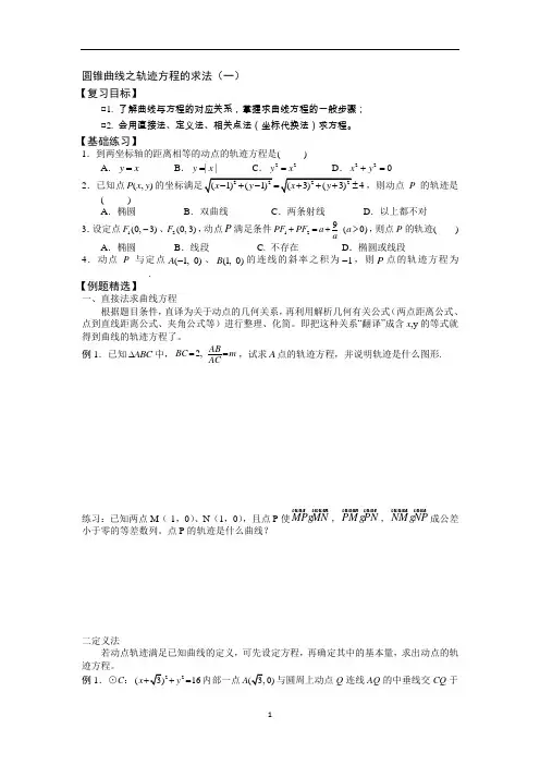 2019届高考数学圆锥曲线专题复习：圆锥曲线之轨迹方程的求法