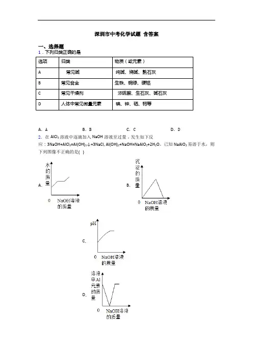 深圳市中考化学试题 含答案