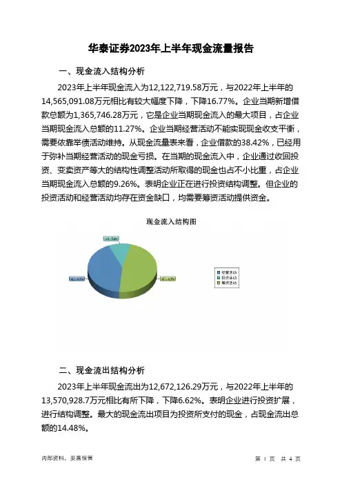 601688华泰证券2023年上半年现金流量报告