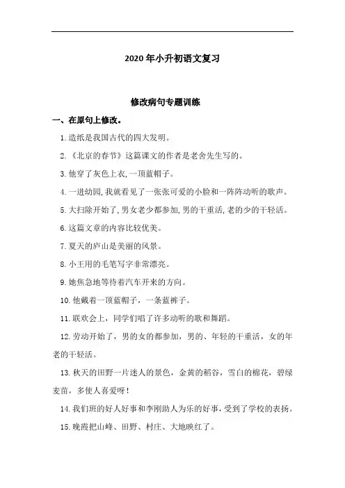 2020年小升初语文复习 病句修改(四)