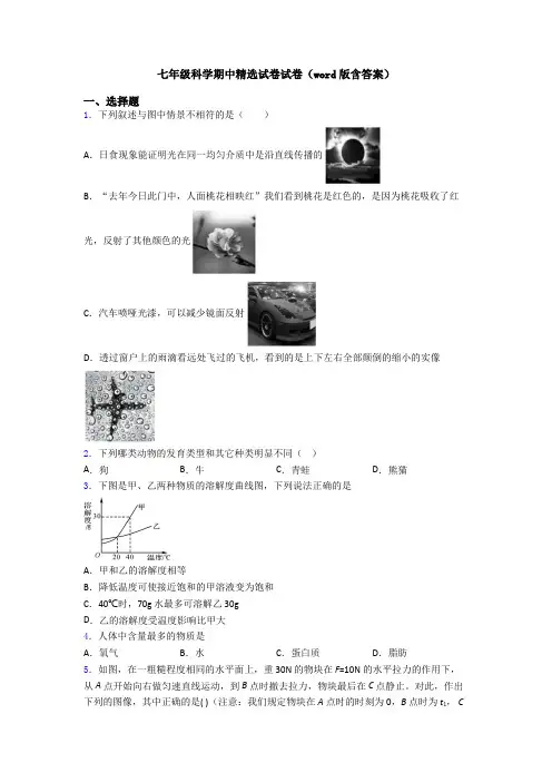 七年级科学期中精选试卷试卷(word版含答案)