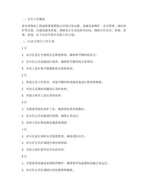 物业工程全年每月工作计划