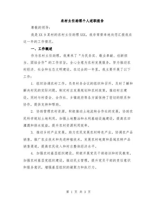 农村主任助理个人述职报告