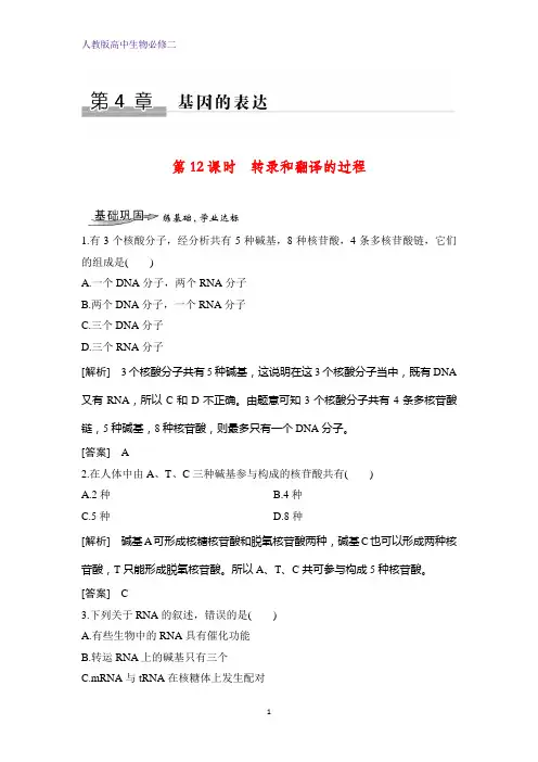 高中生物必修二课时作业18：4.1.1 转录和翻译的过程