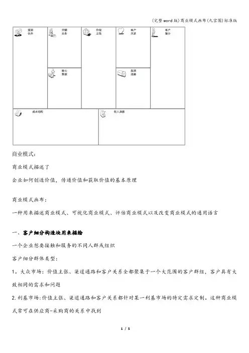 (完整word版)商业模式画布(九宫图)标准版