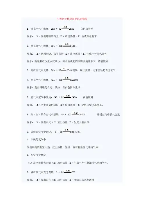 最新中考初中化学常见沉淀物质