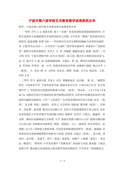 宁波市第六届学校艺术教育教学成果获奖名单