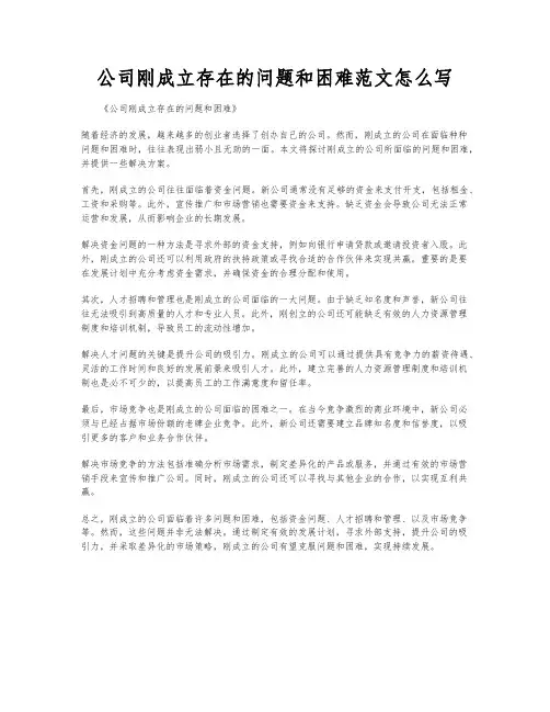 公司刚成立存在的问题和困难范文怎么写