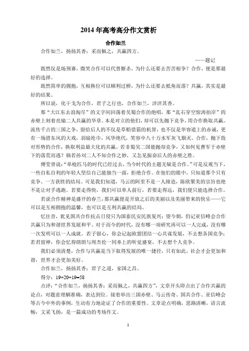 2014年高考高分作文赏析