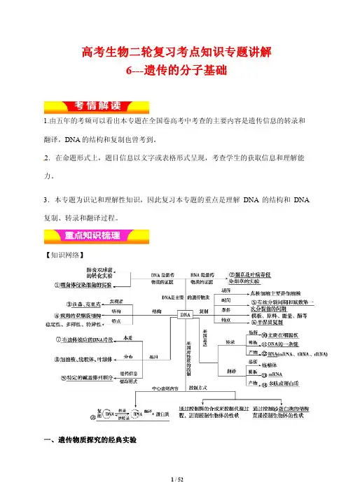 高考生物二轮复习考点知识专题讲解6---遗传的分子基础