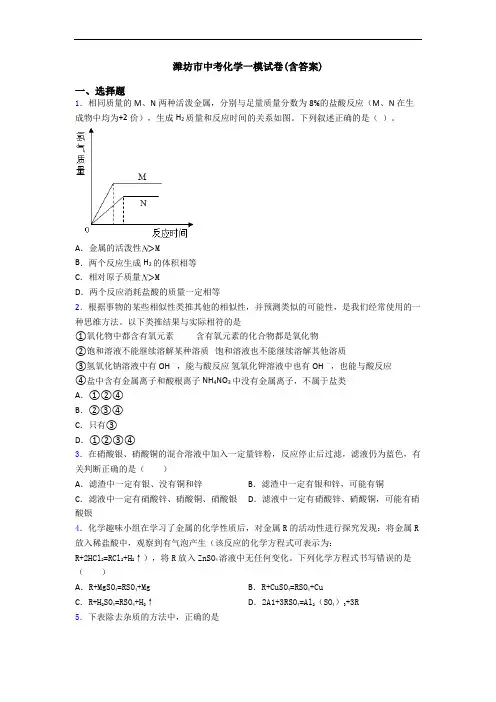 潍坊市中考化学一模试卷(含答案)