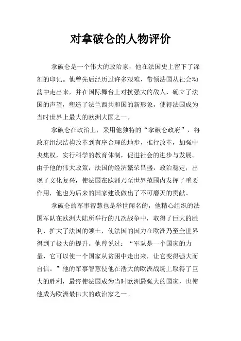 对拿破仑的人物评价