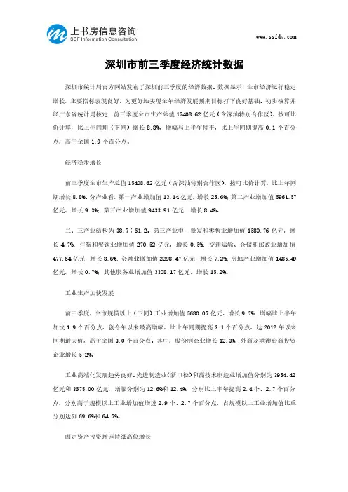 深圳市前三季度经济统计数据-上书房信息咨询