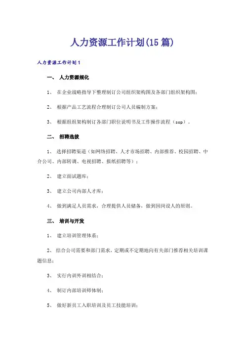 人力资源工作计划(15篇)