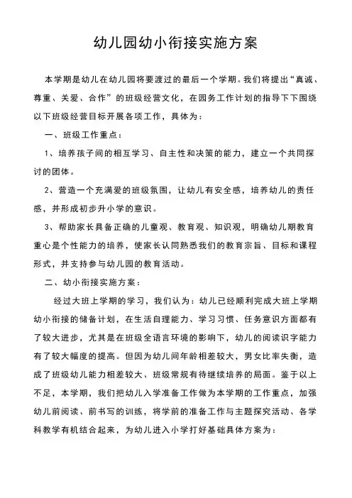 幼儿园幼小衔接实施方案 (1)