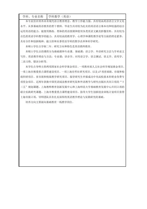 2021年上海师范大学研究生045108学科教学(英语)