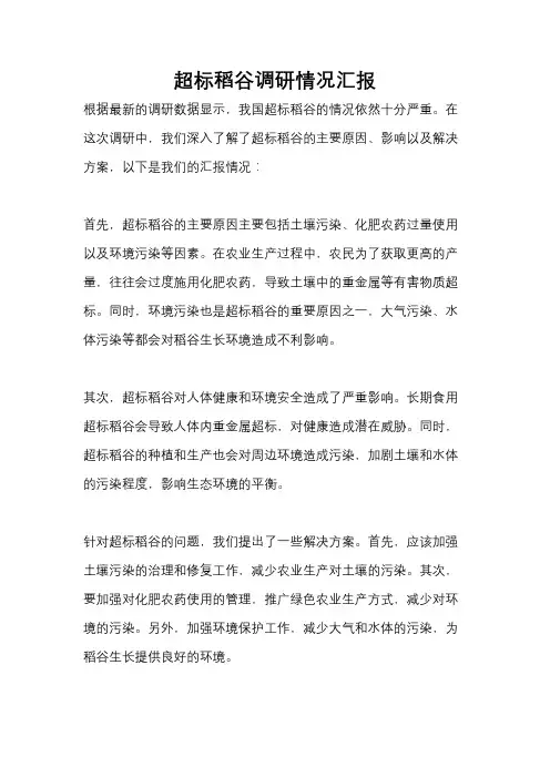 超标稻谷调研情况汇报
