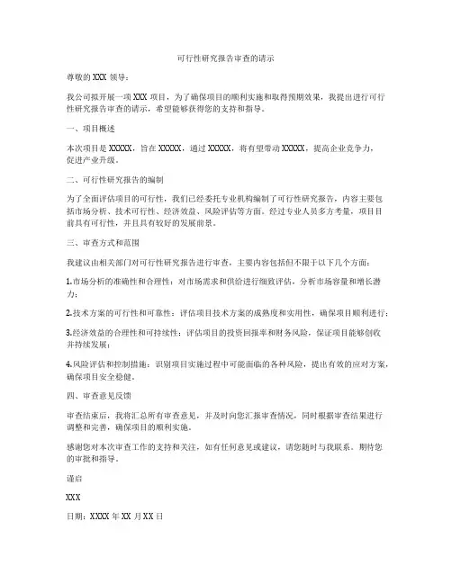 可行性研究报告审查的请示