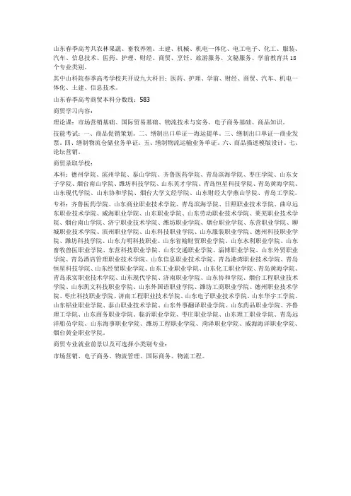 2018年山东春季高考商贸专业详解